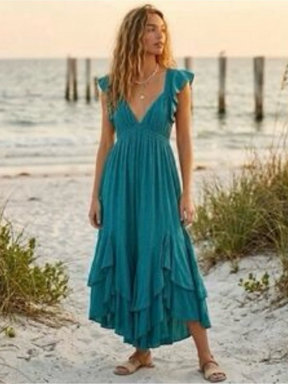 NWT FREE PEOPLE Aquamarine Maxi Dress | Tropic Teal MSRP $98 Size L